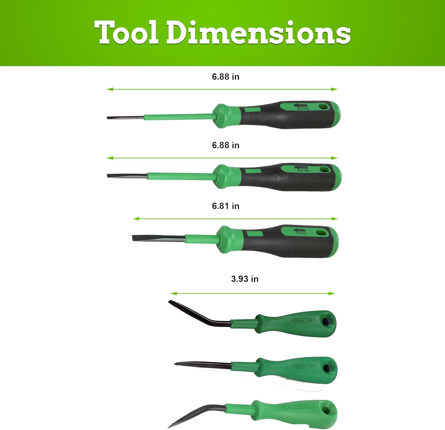 WAGO 210 Series 6pc Operating Tool Assortment Pack | Terminal Screwdriver Set | Partially Insulated Shaft | Includes (210-719), (210-720), (210-721), (210-648), (210-657), (210-658) | Terminal Block