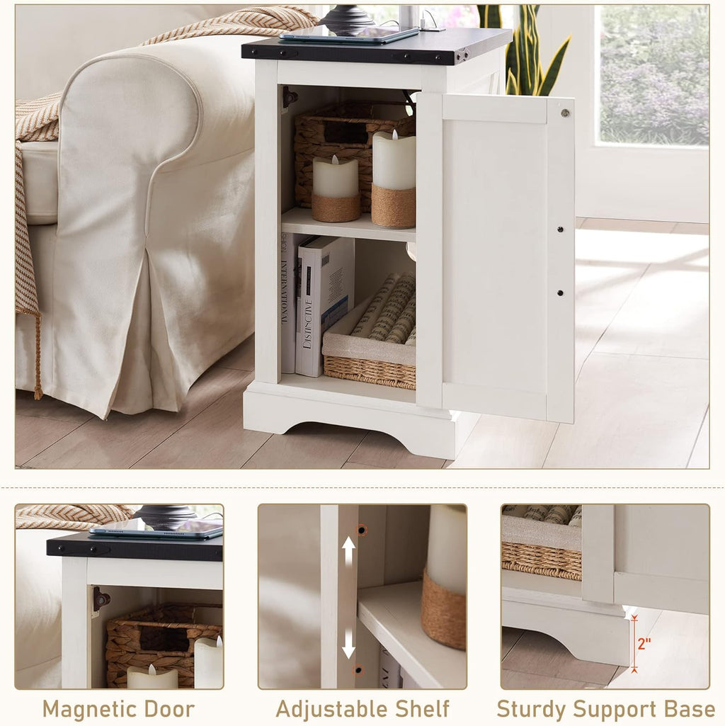 JXQTLINGMU 3-Piece Farmhouse Coffee Table and End Table Sets, Includeds 36" Lift Top Square Coffee Table w/Storage & 2 Rustic Wood End Tables w/Charging Station & Barn Doors for Living Room(White)