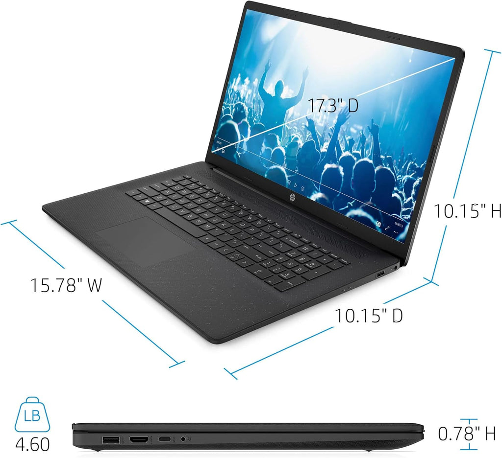 HP 17.3" Business Laptop Computer  10-Core Intel Core i5  Windows 11 Pro Laptop with Microsoft Office Lifetime Suite  PLUSERA Earphones  Black (Intel Core i5  64GB RAM | 2.2TB Storage)