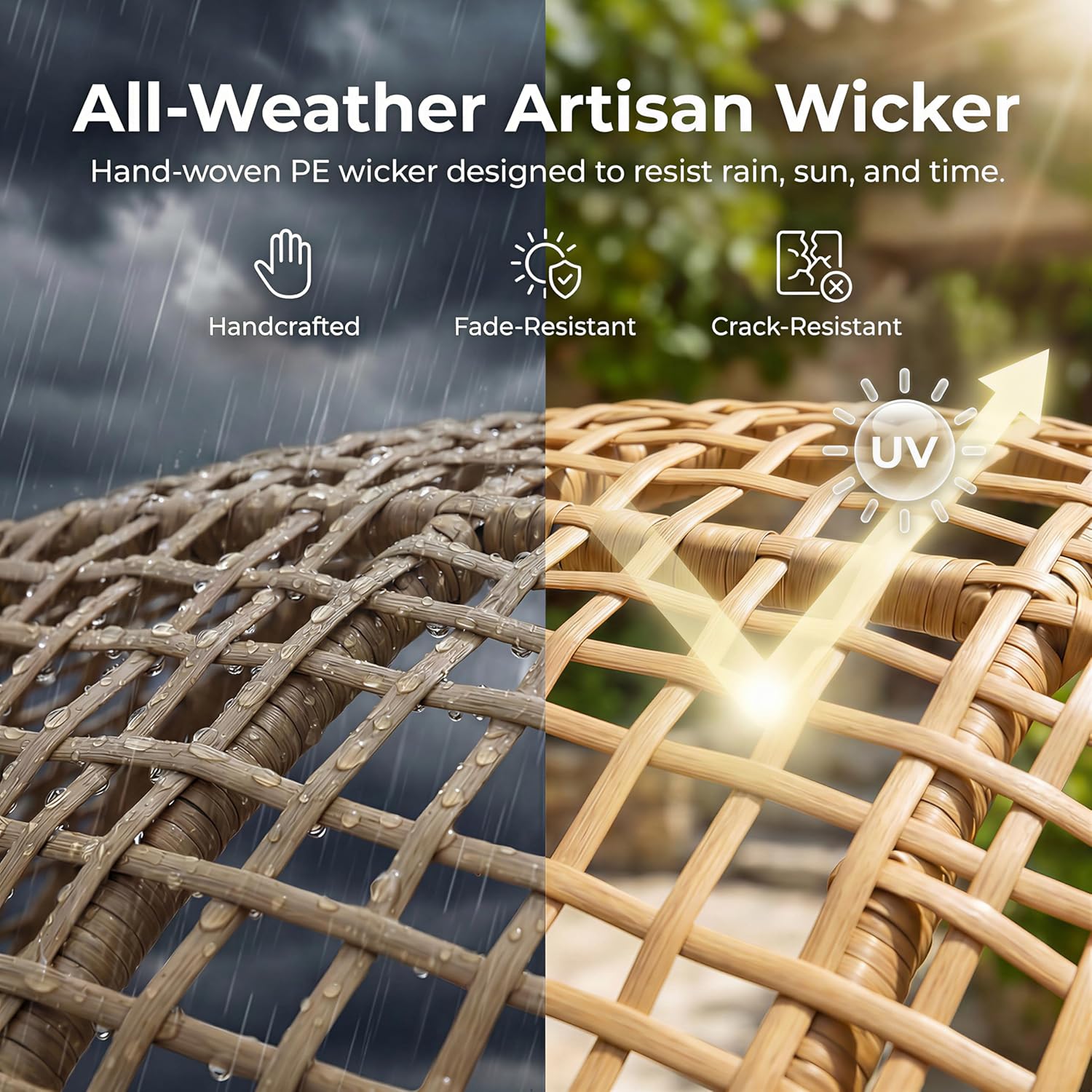 NICESOUL Wicker Egg Chair with Ottoman  Indoor Outdoor Egg Basket Lounge Chair w/Cushion  Oversized Egg Seat with Legs 440 Lbs  Comfy Cozy Boho Style Nest Chair w/Footrest for Patio  Balcony  Beige