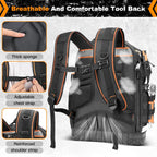 Tool Backpack Bag, HVAC Heavy Duty Construction Tools Backpack for Men, 1680D Professional Level Durable Tool Organizer, with Molded Base & Combination Lock, for Electricians & Home Repair-Version 3.0