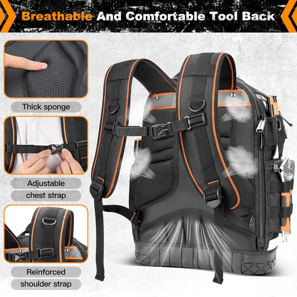 Tool Backpack Bag, Electrician Tool Bag 78-Pockets & Loops Tools Bag HVAC Tool Bags for Men, Heavy Duty Storage Construction tools Backpack (style1+4pcs)