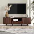 DHH 71" Fluted TV Stand with Power Outlet for TVs up to 80", TV Console with Adjustable Shelves and Sliding Door,Mid Century Modern Entertainment Center for Living Room,Bedroom (Walnut, 71Inch)