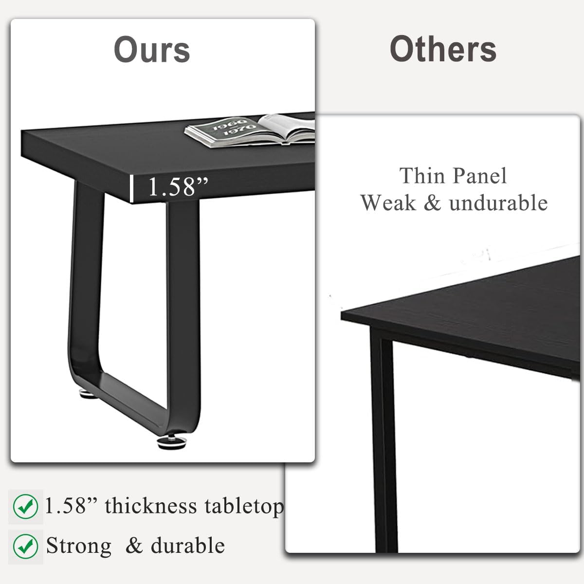 HSH Black Modern Coffee Table, Rustic Wood and Metal Center Table, Farmhouse Simple Living Room Coffee Tables, Industrial Minimalist Wooden Tea Coffee Table for Bedroom Home Office, Black Oak, 39 in
