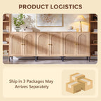 Modern TV Stands for 80 inch tvs, 92.63" W Wood Entertainment Center w/Adjustable Shelves, Mid Century Modern TV Stand w/Arched Fluted Doors, Media Console Cabinet for Living Room, Natural