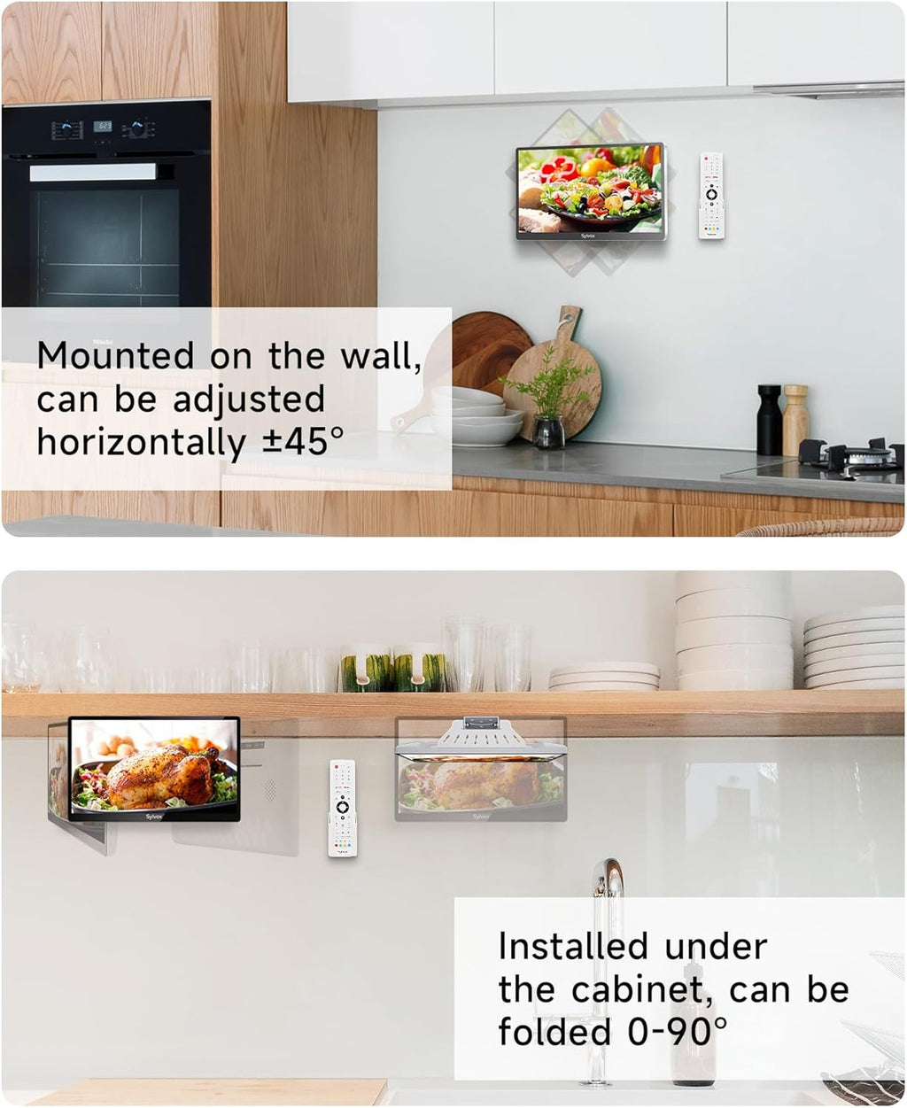 SYLVOX Kitchen TV  Small Smart TV for Kitchen  15.6 inch 1080P Full HD Under Cabinet TVs  Google Smart Television with Voice Remote Control WiFi Bluetooth Chromecast 2 Speakers  Compact & Foldable