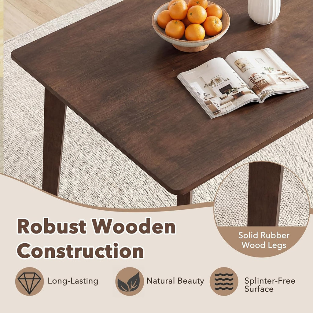 Giantex Dining Table for 4, 48" Rectangular Wooden Kitchen Table with Solid Rubber Wood Legs, Mid Century Modern Dinner Table for Dinette, Living Room, Home Office (Walnut)