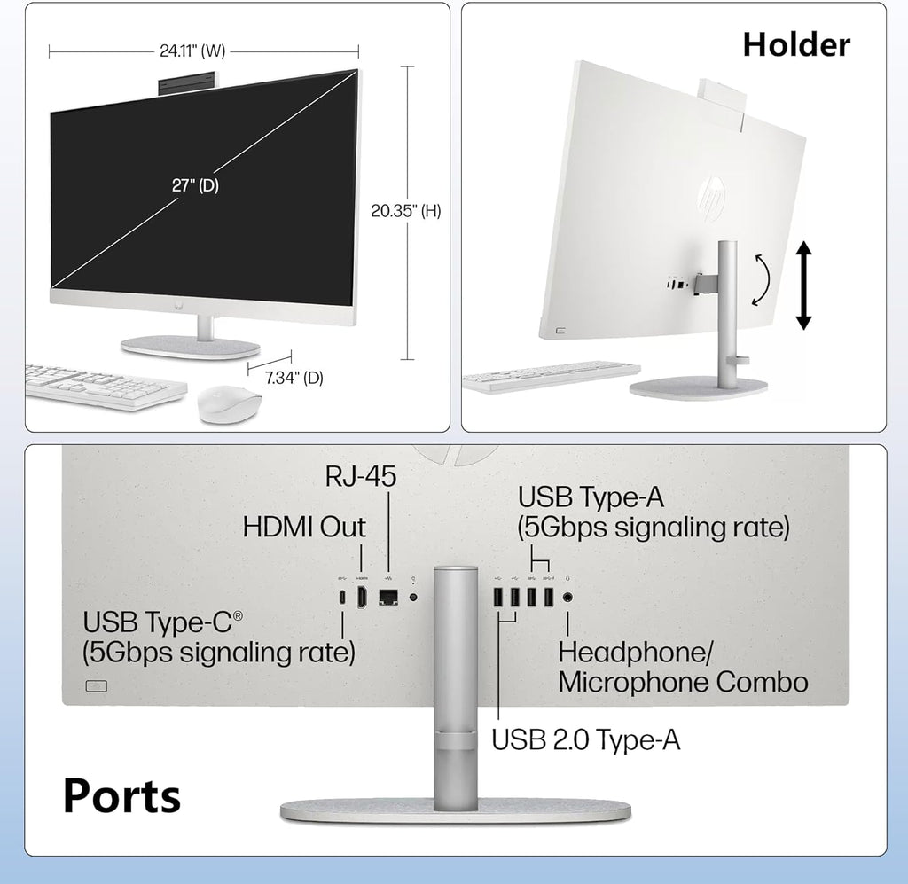 HP 27” FHD Touchscreen All-in-One – Everything to Just Work  Intel Core Ultra 7 155U  16GB DDR5  1TB SSD  Free Web Office  HDMI & Ethernet  Windows 11 Pro  USB-C Docking Station Included
