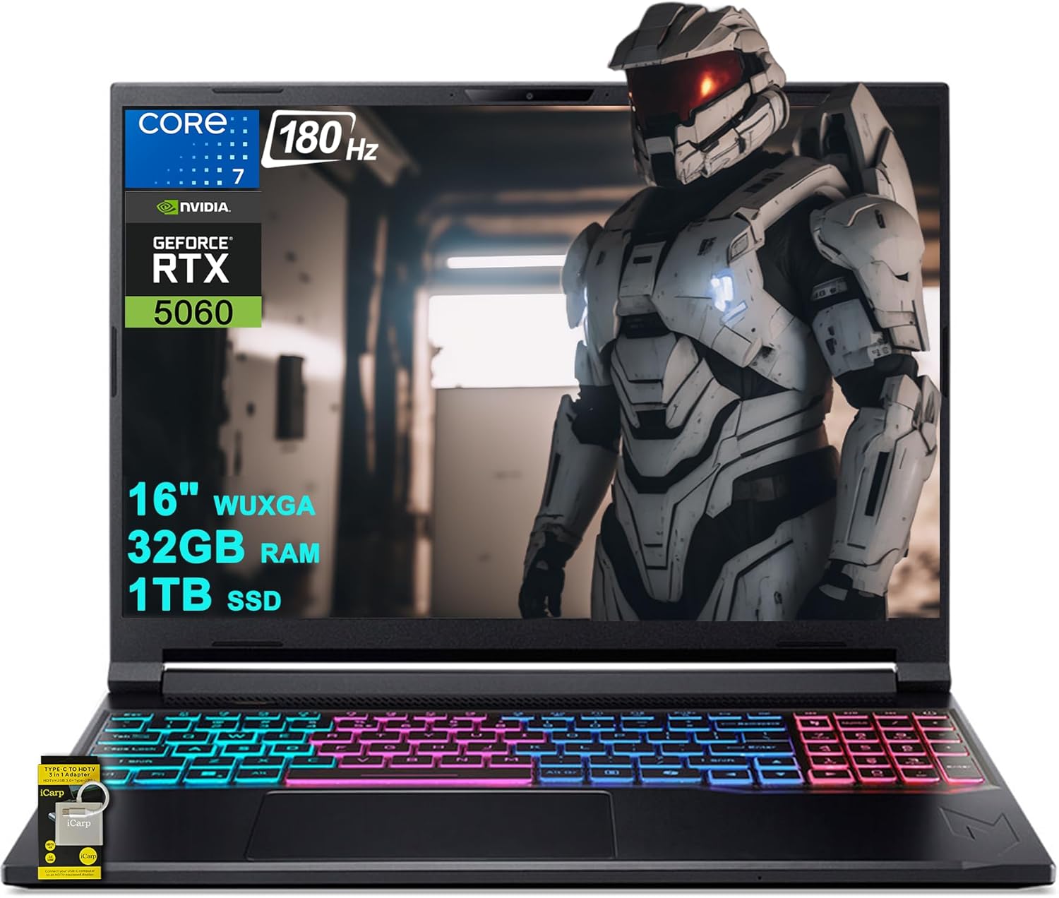 acer Nitro V 16S Gaming Laptop 16" WUXGA IPS 180Hz Intel 10-core Core 7 240H (Beats Ultra 7 268V) 32GB RAM 1TB SSD GeForce RTX 5060 DLSS4 GDDR7 (Up to 572 AI Tops) 4-Zone RGB Backlit Win11 ICP Hub