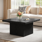 Tribesigns Square Coffee Table, 31.5-Inch Fluted Coffee Table, Mid-Century Modern Living Room Table, Large Cocktail Table for Living Room, Easy Assembly, Black