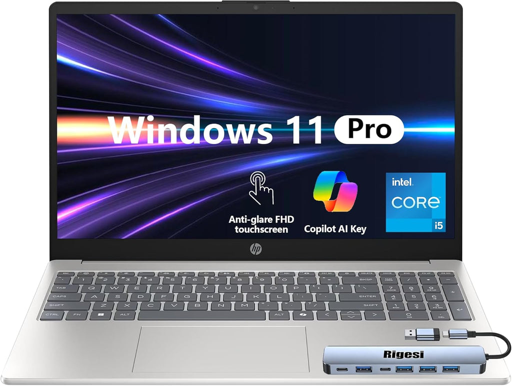 HP 15.6" FHD Touch Laptop  Intel i5  16GB RAM  512GB SSD  Windows 11 Pro  Wi-Fi 6  Flagship Business Laptop Bundle with Docking Station – Natural Silver
