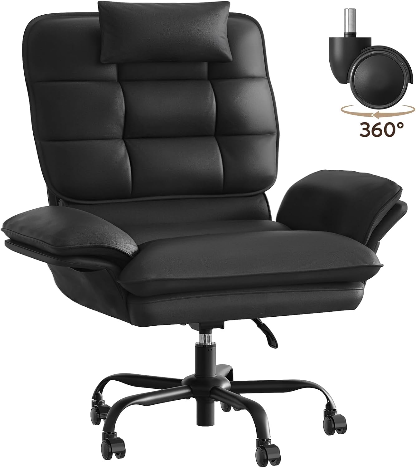 Bestier Cross Legged Office Chair Criss Cross Chair with Adjustable Arms 135° Reclining PU Leather Executive Chair with Wheels Big and Tall Computer Desk Chair for Home Office Black