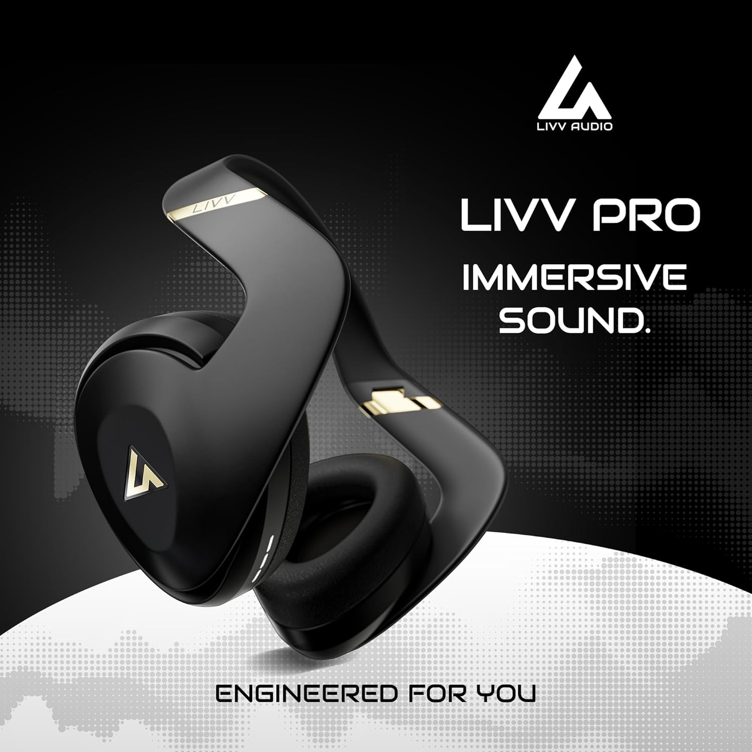 LIVV PRO Sports Headphones Designed for Gym  Workout  Running - Comfortable  Ergonomic  Over Ear  Active Noise Cancelling  5 Microphones  Wireless  50 Hours Battery Life  Bluetooth 5.3  Matte Black