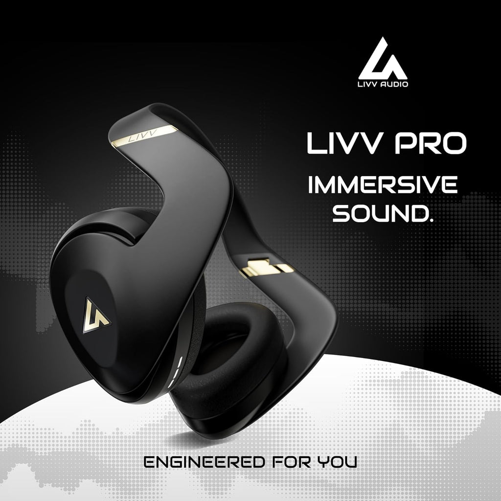 LIVV PRO Sports Headphones Designed for Gym  Workout  Running - Comfortable  Ergonomic  Over Ear  Active Noise Cancelling  5 Microphones  Wireless  50 Hours Battery Life  Bluetooth 5.3  Matte Black