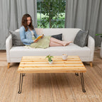 Sleekform Folding Wooden Coffee Table - Collapsible 20x40 Light Wood Mini Desk - Lightweight Foldable Coffee Table for Small Spaces - Fold Up Hairpin Legs - Birch Wood Finish