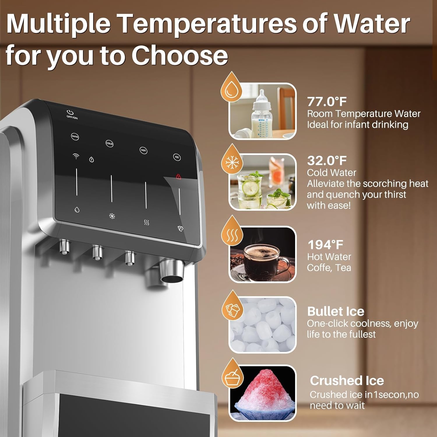EXCELPURE 5-in-1 Bottom Loading Water Dispenser with Ice Maker, 3 Temperatures Settings - Hot, Cold and Room Water Cooler for 5 Gallon Bottle, Child Safety Lock, 35lbs/24H, WiFi, Stainless Steel