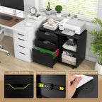 LOKO 3-Drawer File Cabinet, Mobile Printer Stand Cabinet with Adjustable Shelf, Rolling Lateral Filing Cabinet with Wheels for Letter, A4, Legal Size, for Home Office Organization (Black)