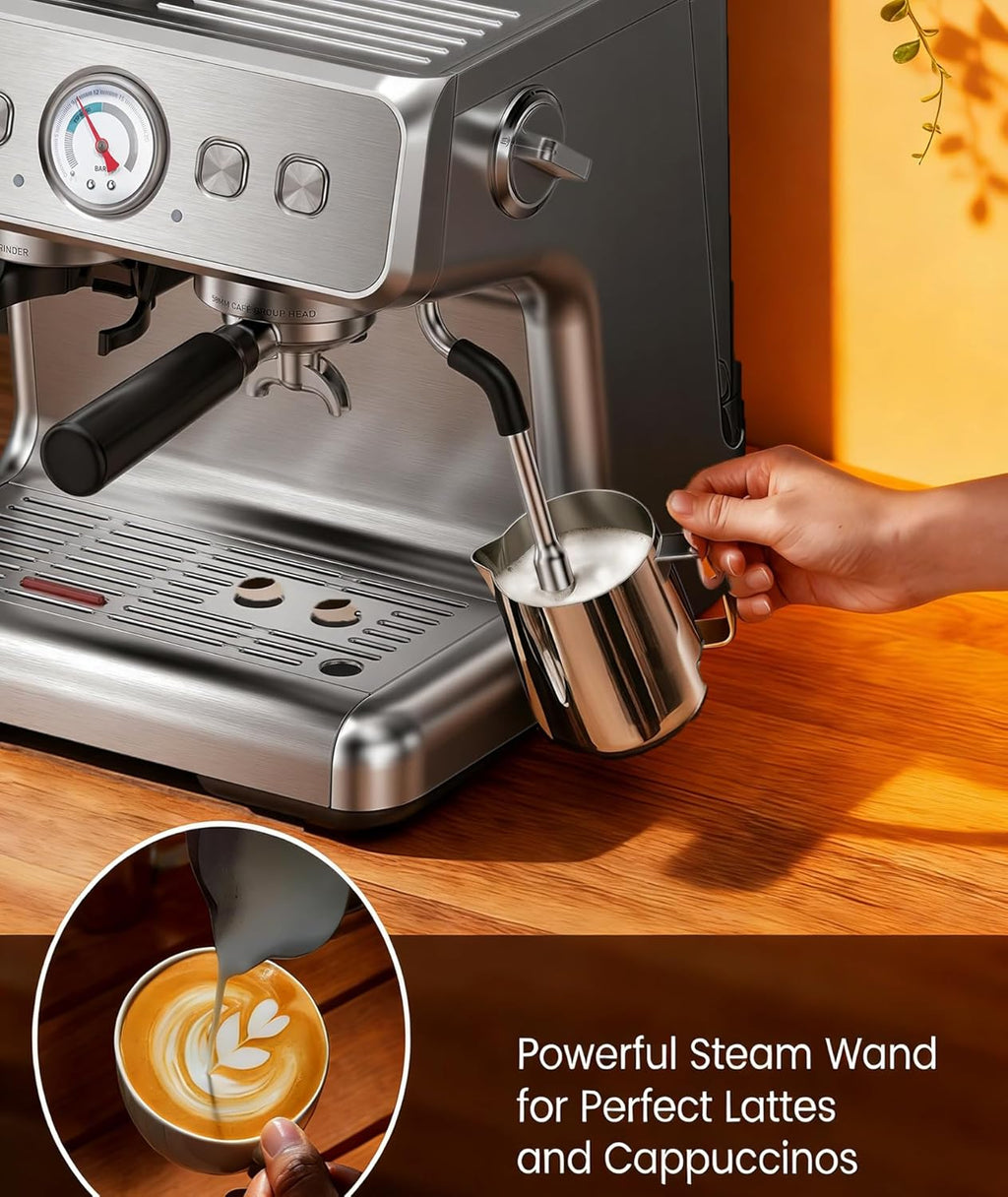 Dual Boiler Espresso Machine with Grinder, 20 Bar Espresso Machines-Use Milk Frother and Brew Coffee Machine Simultaneously, Removable Water Tank, Coffee Maker Cappuccino Latte, 95oz Water Tank