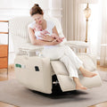 GRAINELL Rocking Chair Nursery, Electric Swivel Recliner Glider with Adjustable Armrests, Nursing Chair with USB Charger, Cup & Blanket Holders, Beige Corduroy & PU Leather