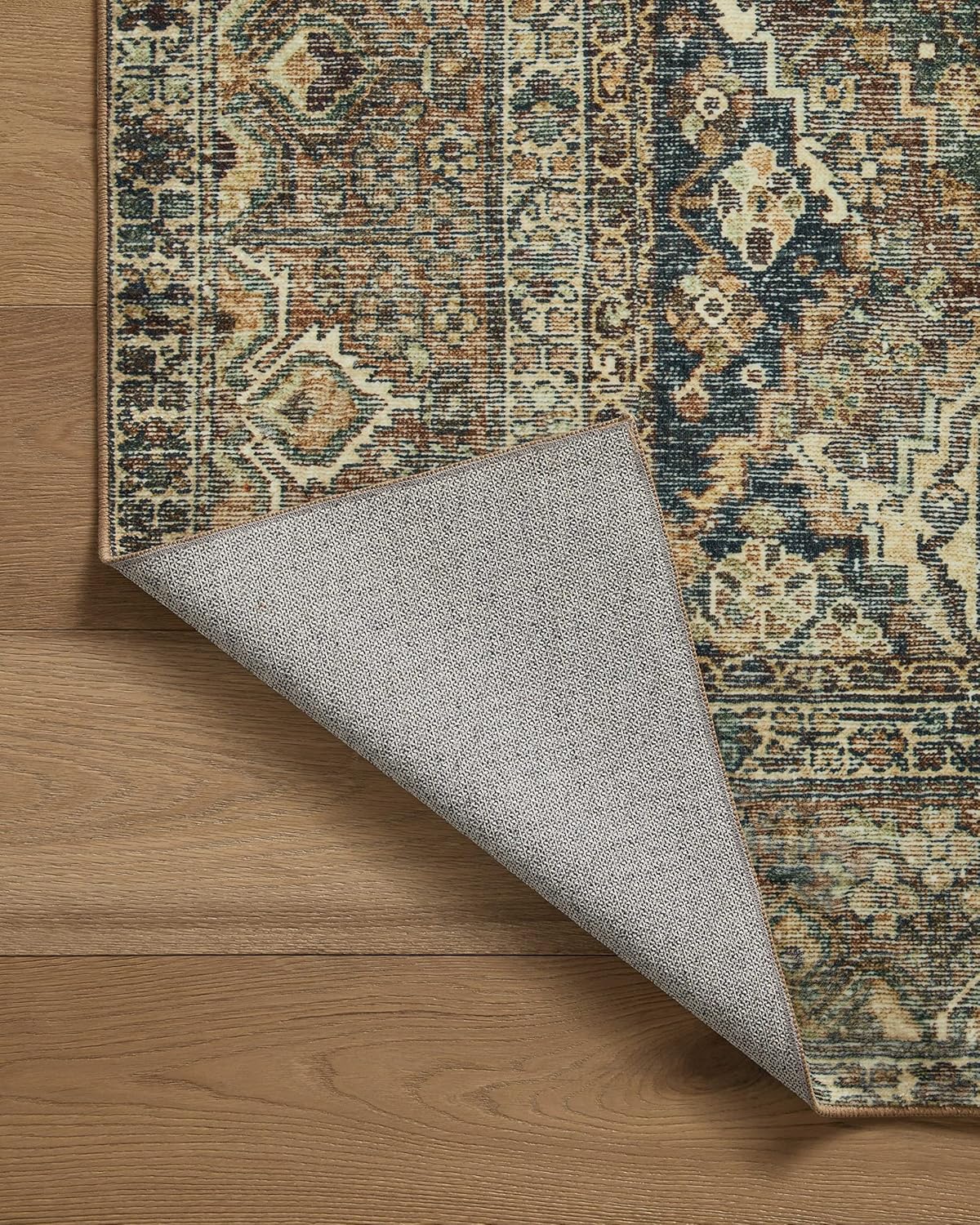 Loloi Magnolia Home by Joanna Gaines Banks Collection BAN-05 Spice/Blue 7'-6" x 9'-6", .13" Pile Height, Machine Washable, Area Rug