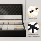 Queen Bed Frame with 4 Storage Drawers, Upholstered Modern Bed Frame with Wingback Headboard, Charging Station, No Box Spring Needed, Easy Assembly, Black