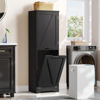 DWVO Tilt Out Laundry Hamper - 53" Tall Bathroom Storage Cabinet Laundry Cabinet with Adjustable Shelves and Clothes Basket, Laundry Hamper Shelf for Laundry Room Bathroom Organizer, Black