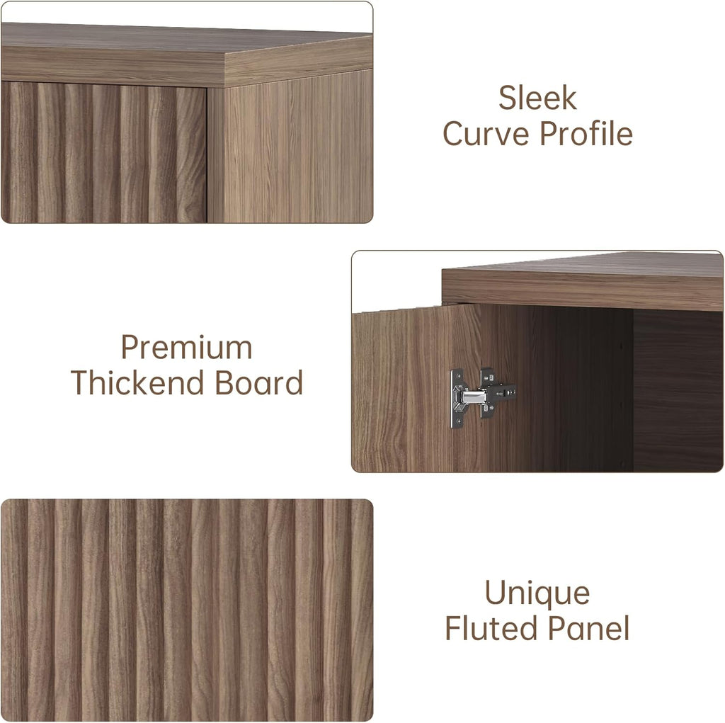 Sideboard Buffet Cabinet, Fluted Sideboard with Adjustable Shelves, Modern Credenza Storage Cabinet with Pop-up Doors, Wood Buffet Cabinets with Storage for Kitchen Entryway Living Room