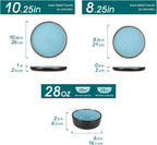 vancasso Plates and Bowls Sets, 18 Pieces Stoneware Dinnerware Sets for 6, Kitchen Dish Set Mircowave and Dishwasher Safe Ceramic Dishware, Blue, Series AMBER