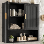 INNOD Bathroom Wall Cabinet, Wall-Mounted Medicine Cabinet with Adjustable Wood Shelf & Doors, Floating Bathroom Cabinet Over Toilet for Laundry Room & Kitchen & Living Room (Black)