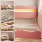LIKIMIO Full Upholstered LED Bed Frame with 2 Storage Drawers and Bookcase Storage Headboard, Velvet Princess Platform Bed with Charging Station, Heavy Duty Metal Support, No Box Spring Needed, Pink