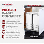 Rev-A-Shelf Double Pullout Trash Cans for Full Height Kitchen Cabinets 50 Quart 12.5 Gallon with Soft-Close Slides, White, 53WC-2150SCDM-211