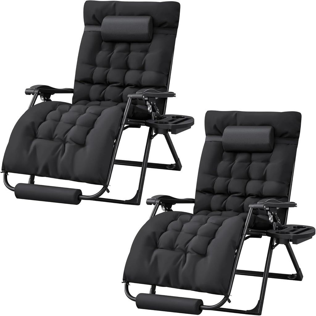Homall Oversized Zero Gravity Chair, Set of 2 Recliner Lounge Chair with Removable Soft Cushion and Cup Holder, Adjustable Anti Gravity Chair Folding Patio Chairs Padded for Indoor and Outdoor (Black)