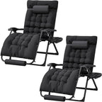 Homall Oversized Zero Gravity Chair, Set of 2 Recliner Lounge Chair with Removable Soft Cushion and Cup Holder, Adjustable Anti Gravity Chair Folding Patio Chairs Padded for Indoor and Outdoor (Black)