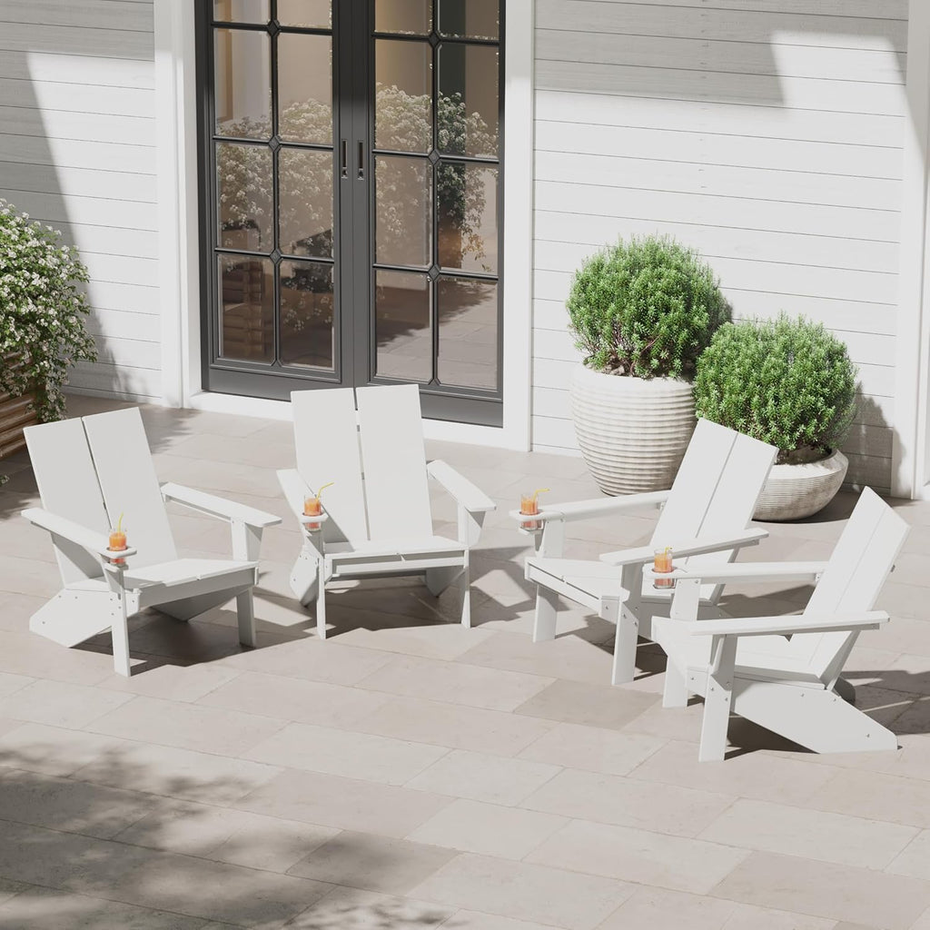 Costaelm Lawn Chairs, Front Porch Chairs HDPE Balcony Pool Adirondack Chair, Modern Outdoor Patio Chair, Garden Resin Lounge for Outside (Set of 4), White