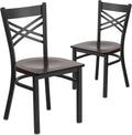Flash Furniture 2 Pack HERCULES Series Black ''X'' Back Metal Restaurant Chair - Walnut Wood Seat