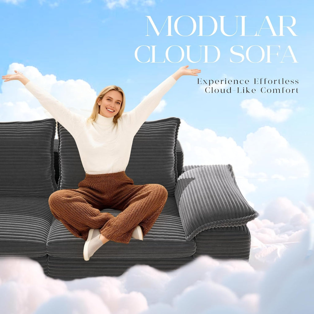 104" Cloud Sectional Couch, Boneless Couches for Living Room, L Shaped Couch with Ottoman, Modular Sectional Sofa with Deep Seat, Modern Boneless Sofa for Living Room, No Assembly (Grey, L-Shaped)