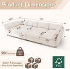 125" Chenille Modular Sectional Sofa Bed Hidden Storage, Convertible L U Shaped Sleeper Couch, 8 Seat Modern Modular Sectional Sofa with Removable Covers & Ottoman Chaise, for Living Room, Beige