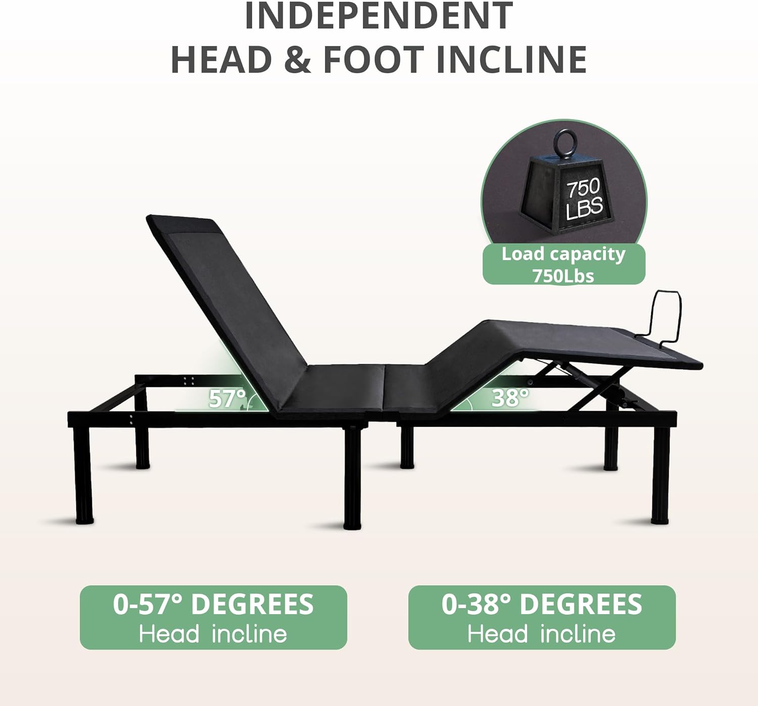 Twin XL Adjustable Bed Base Frame and 12 inch Green Tea Memory Foam Mattress, Electric Bed Base Wireless Remote, Zero Gravity Bed, Head and Foot Incline, Anti-Snore,Easy Assembly