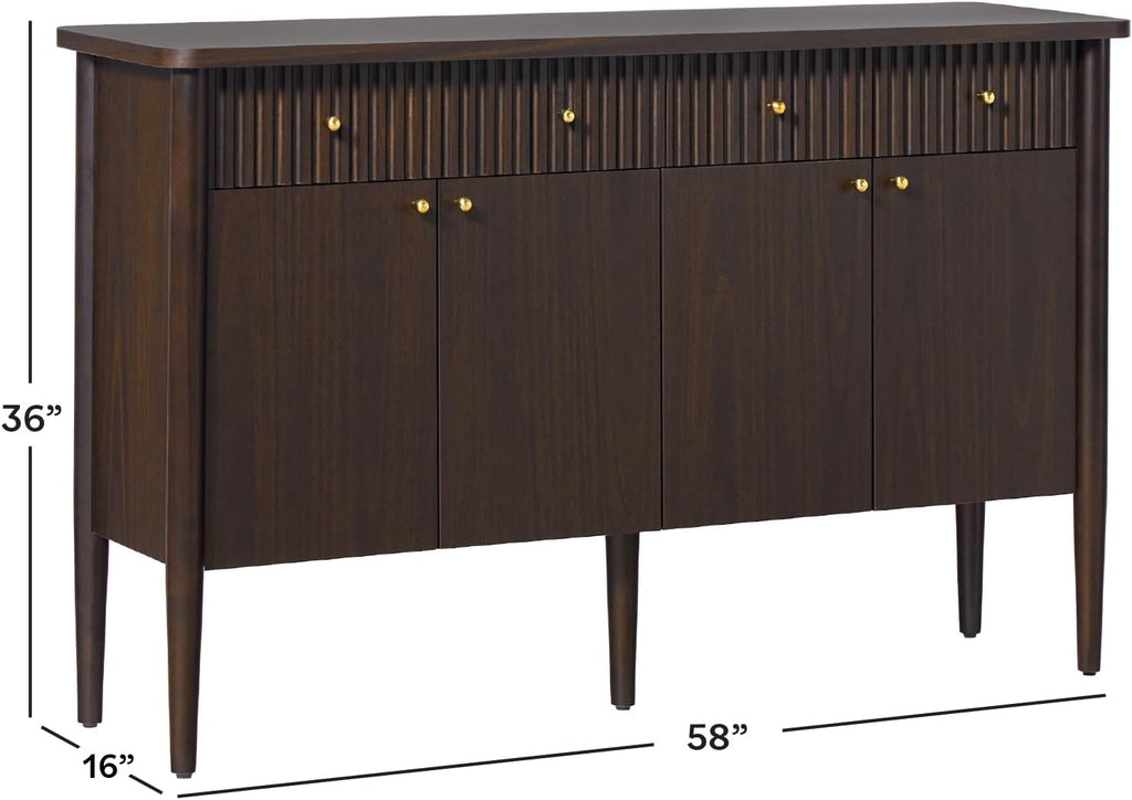 Walker Edison Samantha Modern Fluted Wood Buffet Sideboard with Storage 58 Inch, Dark Brown Oak