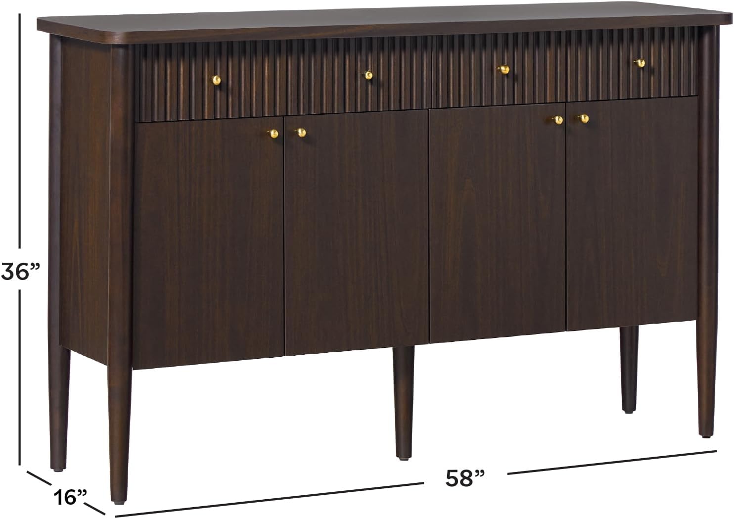 Walker Edison Samantha Modern Fluted Wood Buffet Sideboard with Storage 58 Inch, Dark Brown Oak