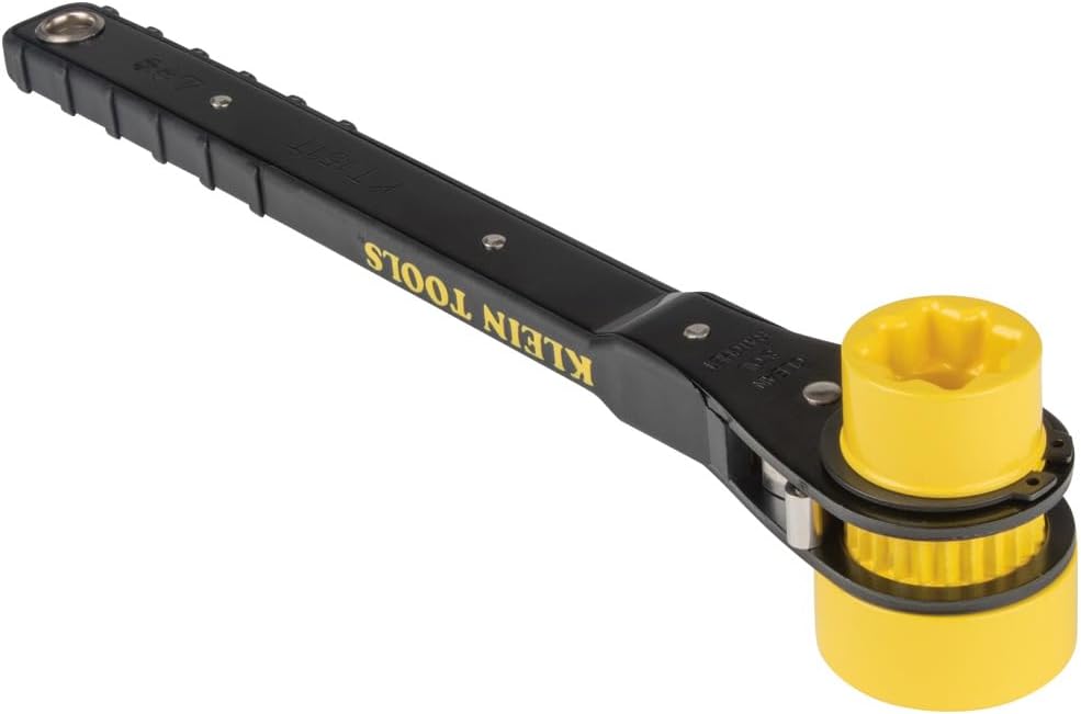 Klein Tools KT151T Lineman's Ratcheting Wrench with Bolt-Through Design, 3/4-Inch, 13/16-Inch, 1-Inch x 1-1/8-Inch Combination Square Socket