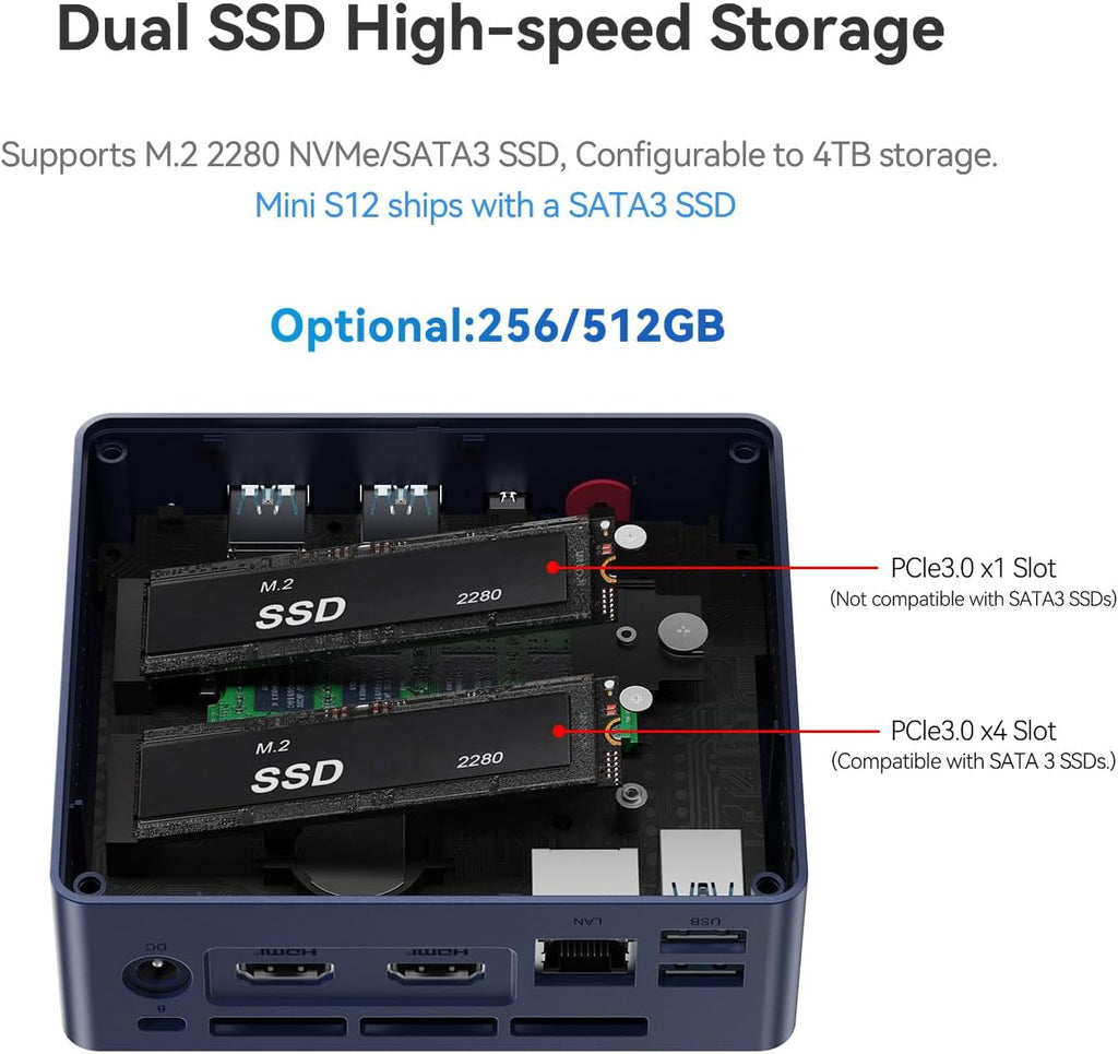 Beelink Mini PC  Mini S12 Mini Computer 12th Quad-Core N95  Desktop Computers 16G DDR4 RAM 500 SSD  Small PC 4K UHD Dual HDMI  Dual WiFi 2.5Gbps/BT4.0 for Office/Home/HTPC/W11 Home
