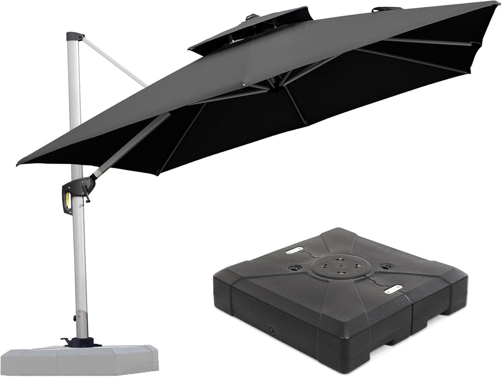 PURPLE LEAF 10 FT Patio Offset Umbrella Outdoor Cantilever Umbrella Hanging Umbrellas, 36 Month Fade Resistance & Water-repellent UV Protection Fabric Canopy with Crank & Water Tank Base (Black)
