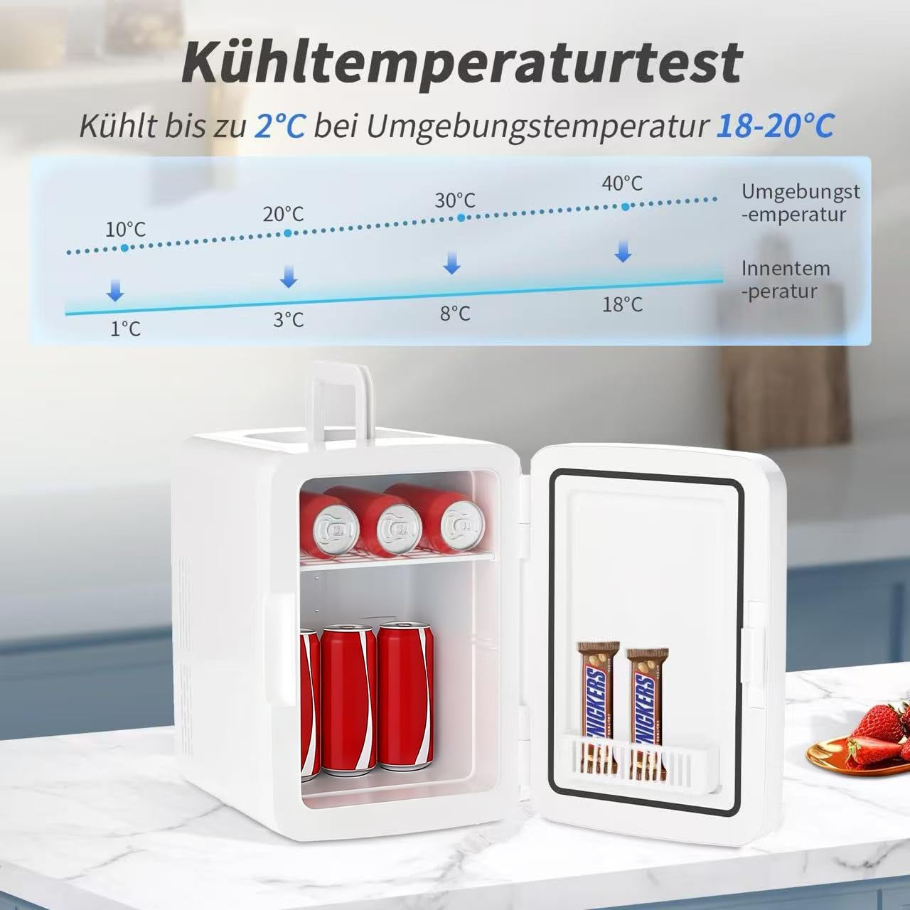 YASHE 10L Mini Fridge, 10 Liter/15 Cans Mini Fridge for Bedroom, 110V AC/ 12V DC Thermoelectric Cooler and Warmer, Portable Mini Fridge for Skincare, Makeup, Drink, Car, Office, Bedroom, Dorm, White