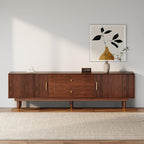 Mid Century Modern TV Stand for 75 inch TV, 66.9" Walnut TV Console with 2 Storage Cabinet & 2 Drawers, Entertainment Center, Media Console for Living Room/Bedroom