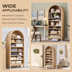 71" Tall Arched Bookshelf Set of 2, 7 Tiers Arch Bookcase with Storage, Modern Farmhouse Book Shelf with Adjustable Shelves, Wood Bookshelf w/Open Display Shelves for Living Room, Office, Natural