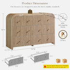 T4TREAM Fluted 6 Drawers Dresser for Bedroom, 54" Wide Modern Chest of Drawers with Thickened Curved Profile Design, Wood Dressers TV Stand for Bedroom, Living Room, Hallway, Natural Oak