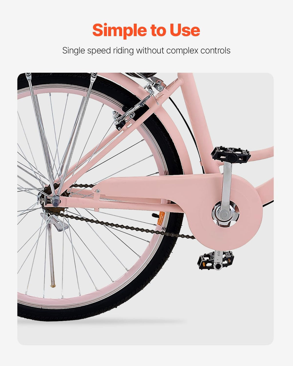 VEVOR Women Bike, 7-Speed and 1-Speed, 24-26 Inch Pink and Light Blue Beach Cruiser Bike, with Large Capacity Basket and Rear Rack, Adjustable Seat, Fits for Cycling, Exercise & Shopping