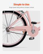 VEVOR Women Bike, 7-Speed and 1-Speed, 24-26 Inch Pink and Light Blue Beach Cruiser Bike, with Large Capacity Basket and Rear Rack, Adjustable Seat, Fits for Cycling, Exercise & Shopping