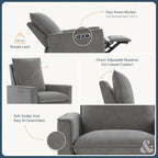 Nurture& Montauk Power Glider Recliner – Premium Nursery Recliner Chair with USB‑A/C, Adjustable Headrest & Gentle Glide, Stain‑Resistant Upholstery, Comfortable & Space‑Smart, Gray